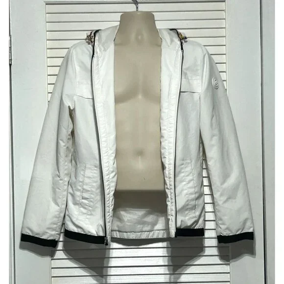 Michael Kors Men's White Stripes Red Blue Hooded Zip-Up Jacket Size Small 3059 - Picture 2 of 11